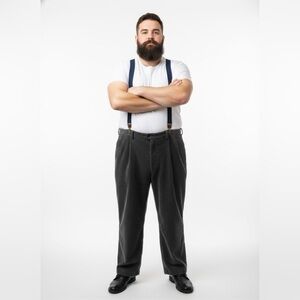 Vtg Lines Naturale Pants Mens 35x25 Gray Buggy Corduroy Straight Legs Suspenders